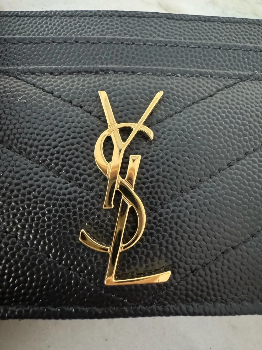 Saint Laurent Black Leather Card Holder with Gold YSL Emblem